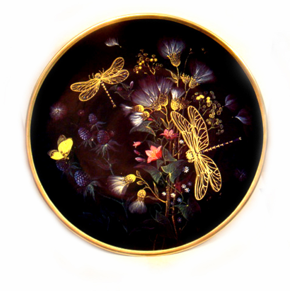 Тарелка декоративная "Золотые стрекозы"