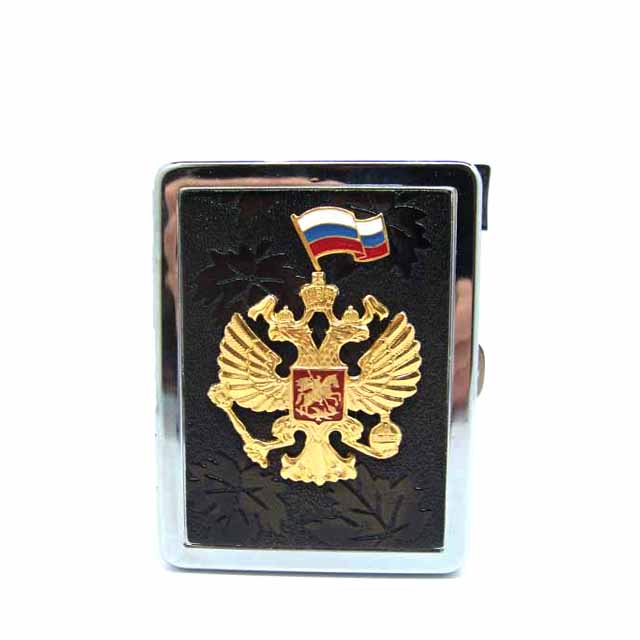 Портсигар с зажигалкой в коже Российский герб