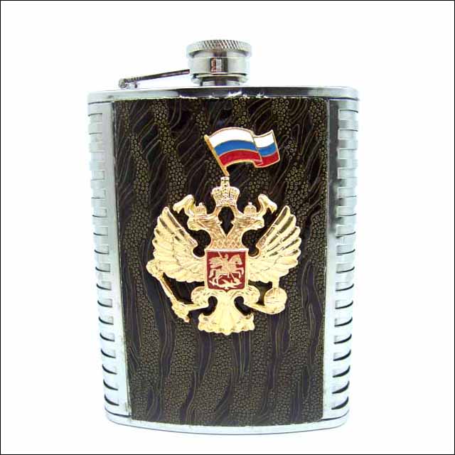 Фляжка в коже Российский герб